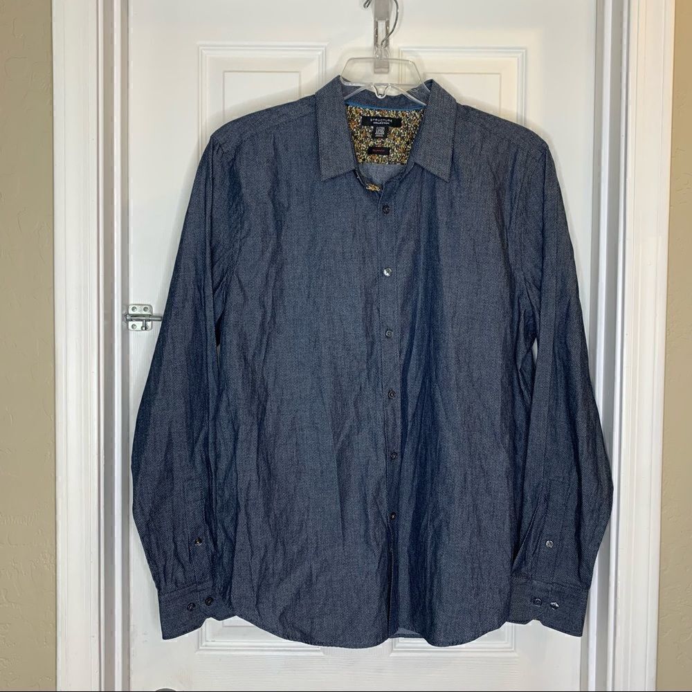 Structure Jacquard Shirt Chambray Blue Size Extra Large Slim Fit